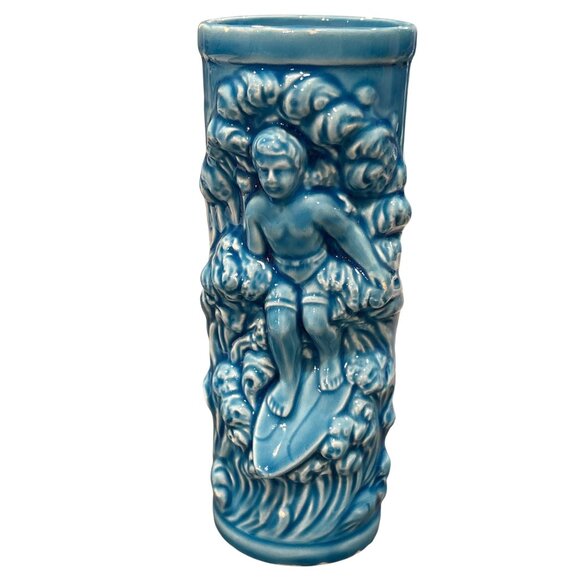 Vintage Blue Ceramic Tiki Mug With Surfer Design By Orchids Of Hawaii Japan - Picture 4 of 5